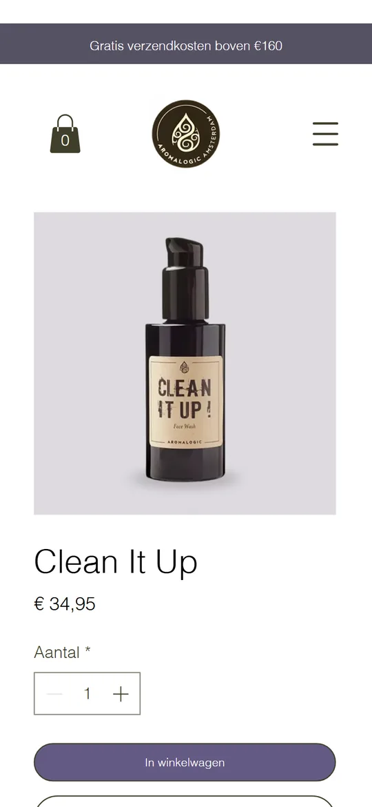de productpagina Clean It Up van Aromalogic op een telefoon